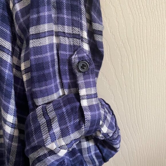 Lane Bryant Roll Tab Sleeve Plaid Button Up Soft High Low Tunic Blouse Size 14 - Picture 5 of 10